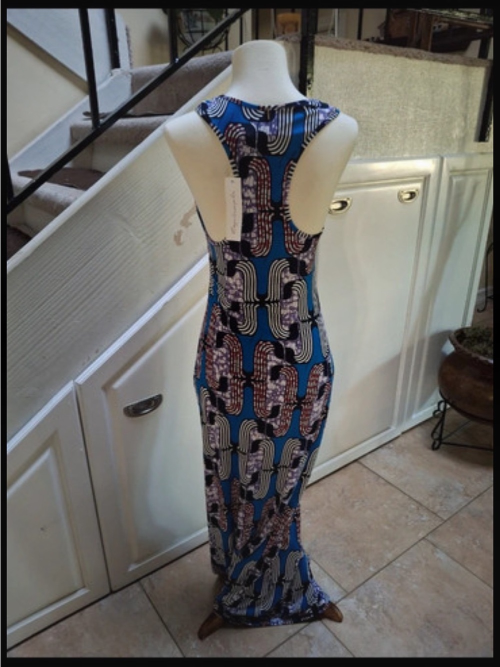 NWT MISA Los Angeles Blue Patterned Sleeveless Tank Maxi Dress. Size Large - Picture 2 of 12